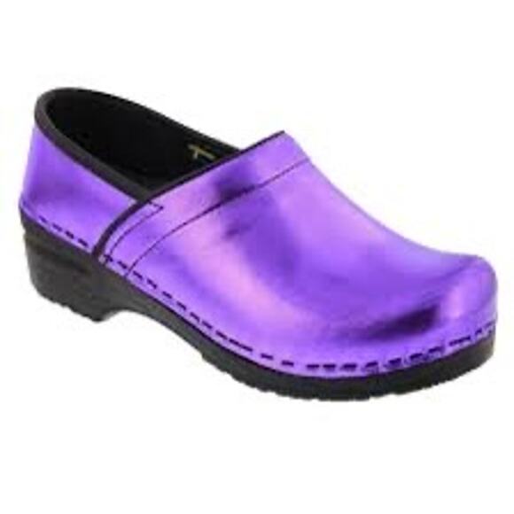 Bjork Women's Professional Mia Metallic Leather Purple Clog Slip On Comfort - 37 - Picture 2 of 8